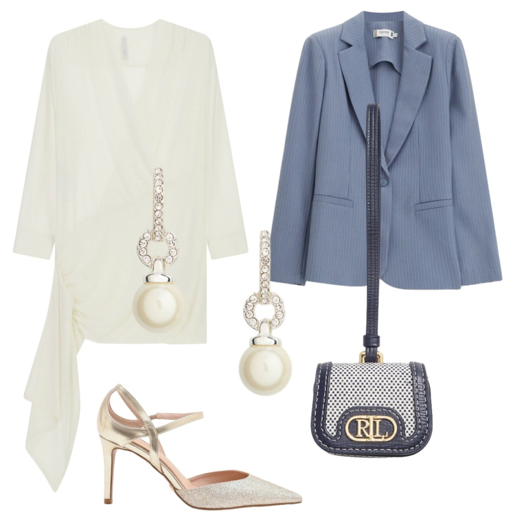 Outfit donna - Total look #2381789. Stile Chic per Cerimonia. Abbinamento con blazer, vestiti corti, décolleté, pochette, orecchini.