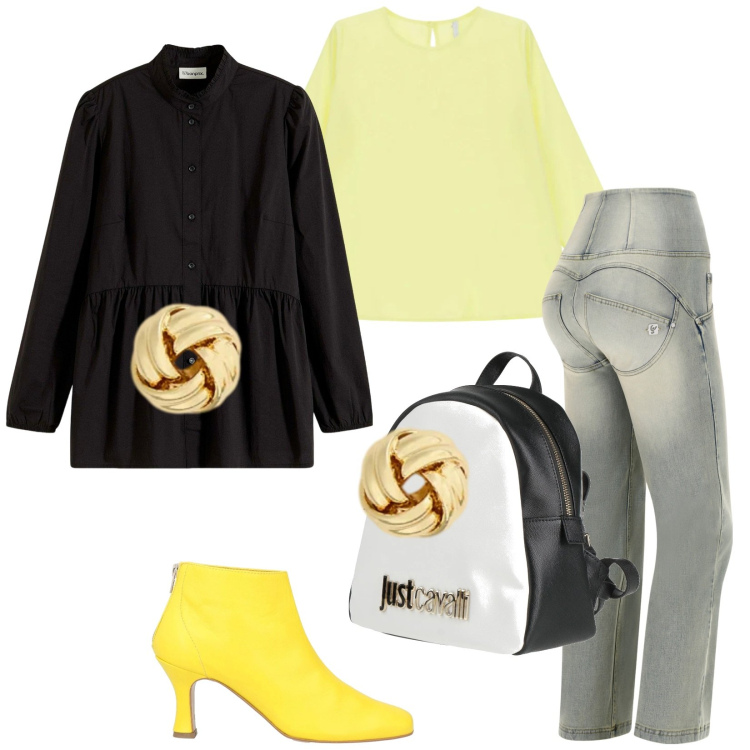 Outfit donna - Come piace a te. Stile Glamour per Tutti i giorni. Abbinamento con stivaletti, zaini, camicie, top, jeans, orecchini.