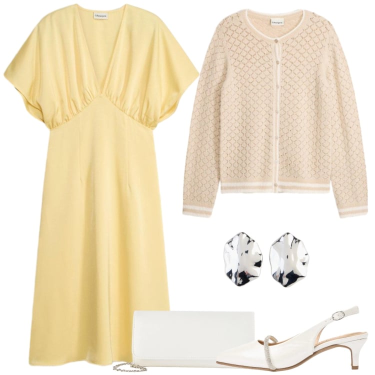 Outfit donna - La Prima Comunione. Stile Romantica per Cerimonia. Abbinamento con vestiti lunghi, cardigans, orecchini, décolleté, pochette.