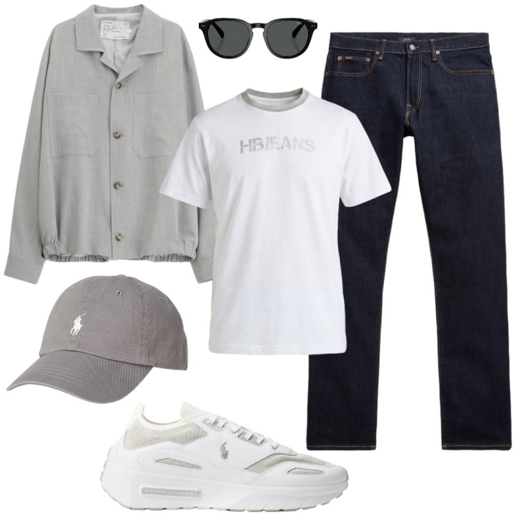 Outfit uomo - #delicato.grigio. Stile Urban per Tutti i giorni. Abbinamento con cappotti, t-shirt, occhiali da sole, sneakers, jeans, cappelli.