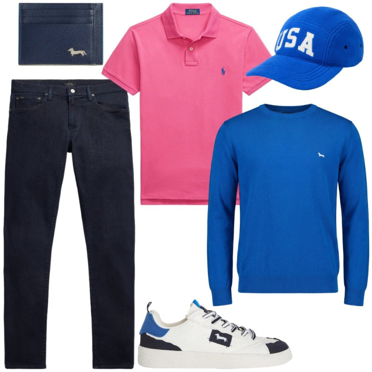 Outfit uomo - #esco.con.il.bassotto. Stile Urban per Tutti i giorni. Abbinamento con sneakers, portafogli, pullovers, polo, jeans, cappelli con visiera.