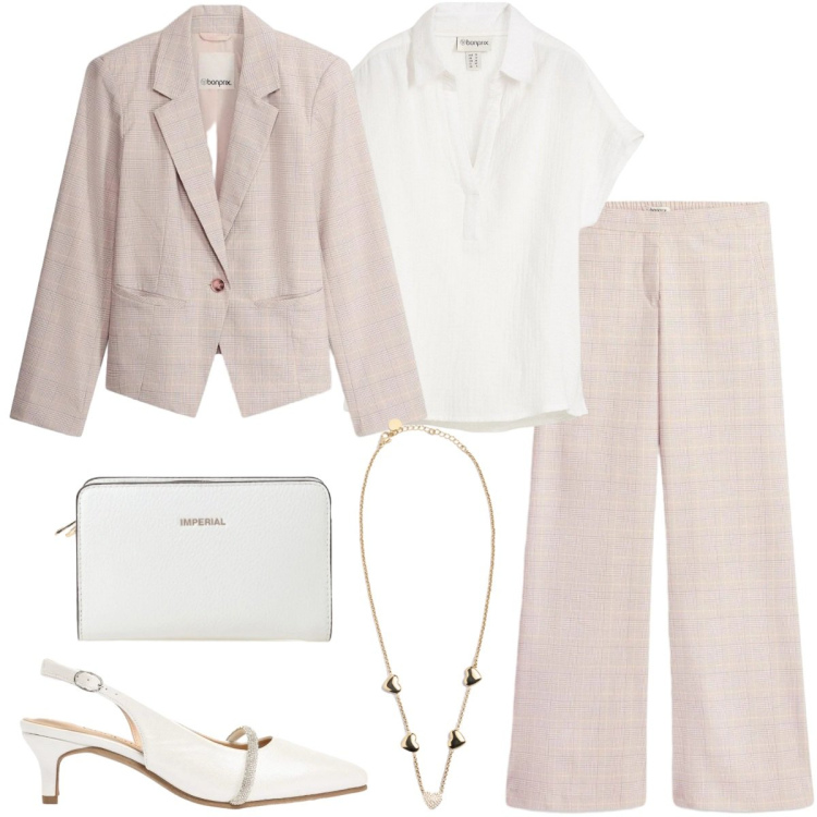 Outfit donna - Blazer di primavera. Stile Chic per Cerimonia. Abbinamento con pantaloni, bluse, blazer, décolleté, borse a tracolla, collane.
