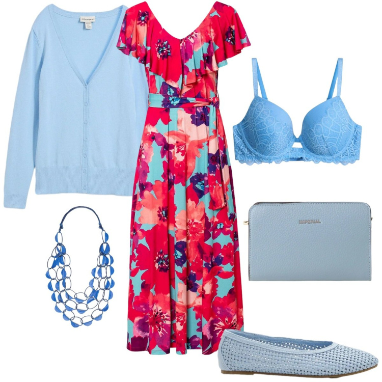 Outfit donna - Total look #2381862. Stile Casual per Tutti i giorni. Abbinamento con vestiti lunghi, cardigans, ballerine, reggiseni, borse a tracolla, collane.