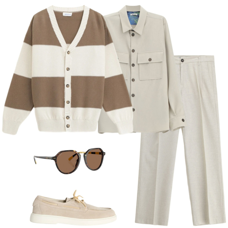 Outfit uomo - L\' importanza del colore. Stile Trendy per Ufficio. Abbinamento con pantaloni, camicie, cardigans, scarpe stringate, occhiali da sole.