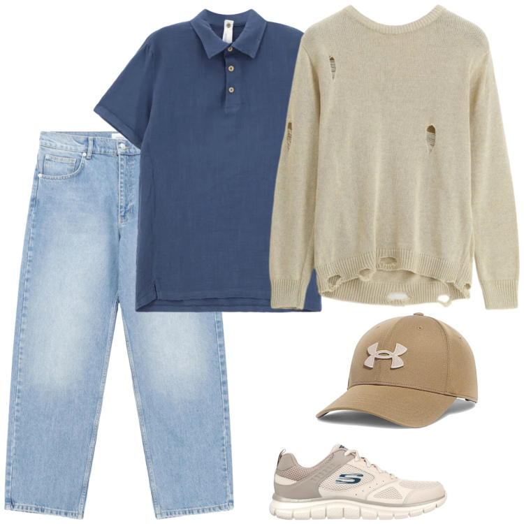 Outfit uomo - Il maglione. Stile Casual per Tutti i giorni. Abbinamento con jeans, polo, maglieria, sneakers, cappelli con visiera.