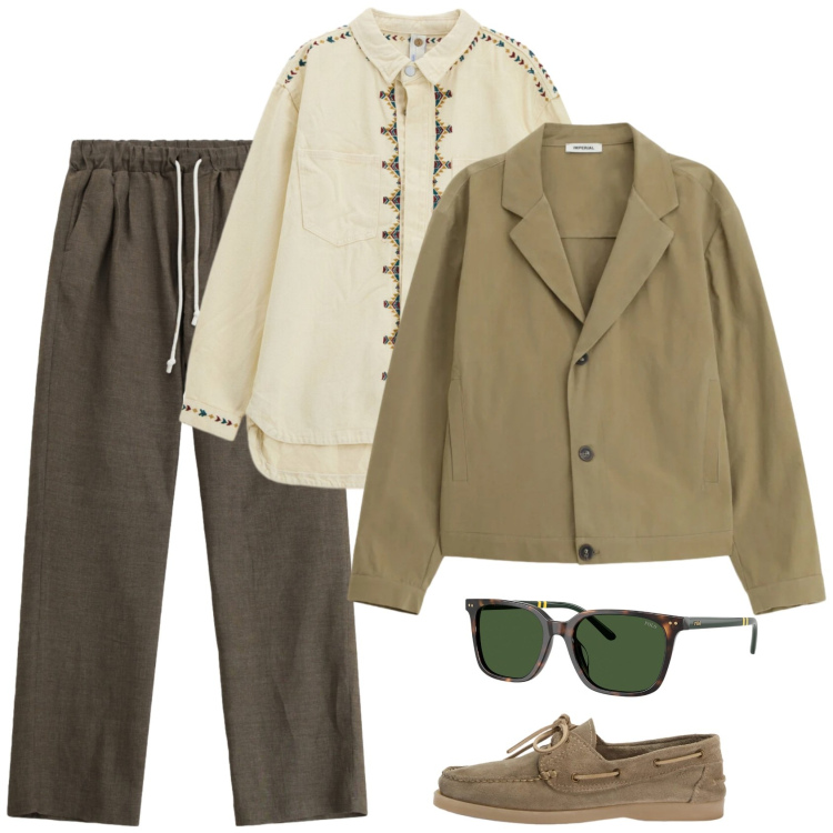 Outfit uomo - Etnico. Stile Trendy per Ufficio. Abbinamento con pantaloni, giacche, camicie, scarpe stringate, occhiali da sole.