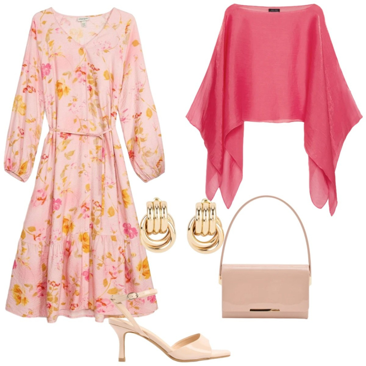 Outfit donna - Cerimonia low cost. Stile Chic per Cerimonia. Abbinamento con vestiti midi/longuette, orecchini, sandali col tacco, blazer, pochette.