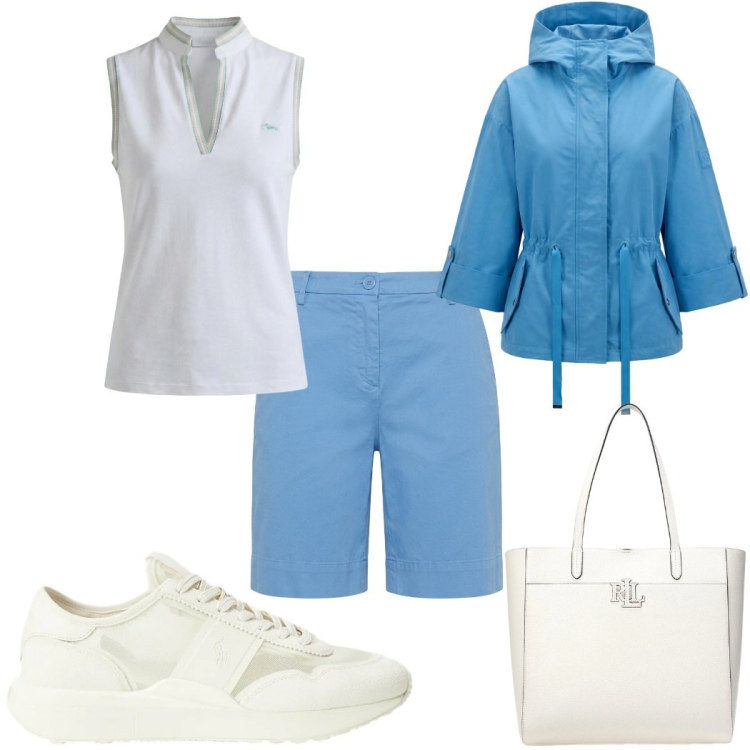 Outfit donna - Sorbetto Mood - Harmont & Blaine. Stile Trendy per Tutti i giorni. Abbinamento con caban, polo, bermuda, borse tote, sneakers.