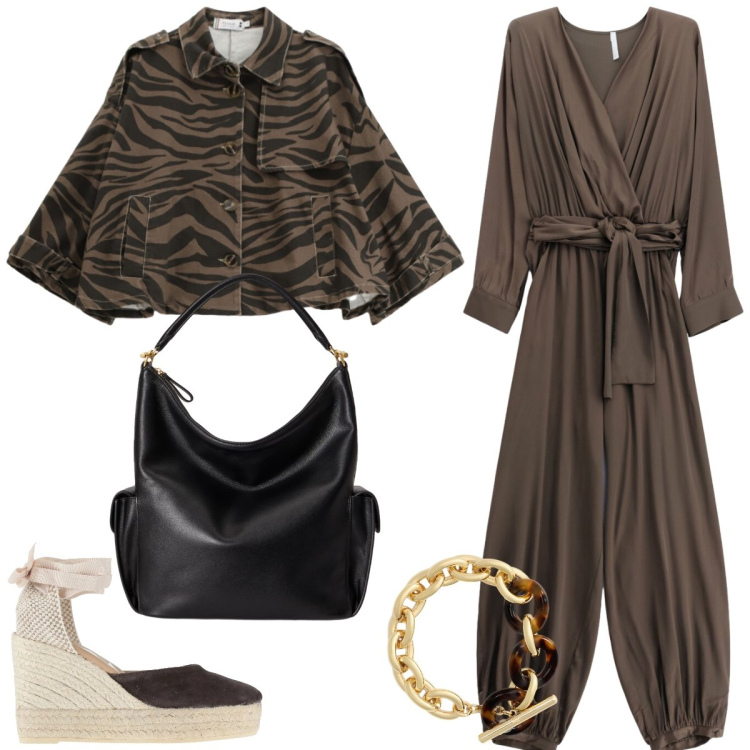 Outfit donna - Domenica in città. Stile Casual chic per Tutti i giorni. Abbinamento con espadrillas, tute, blazer, braccialetti, borse a spalla.