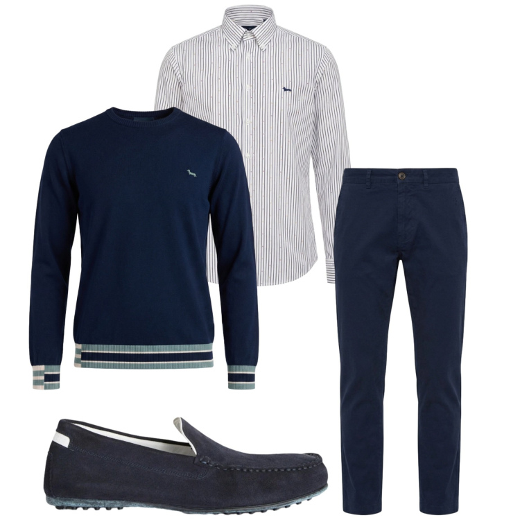 Outfit uomo - Harmont&blaine. Stile Trendy per Ufficio. Abbinamento con scarpe stringate, pullovers, camicie, pantaloni.