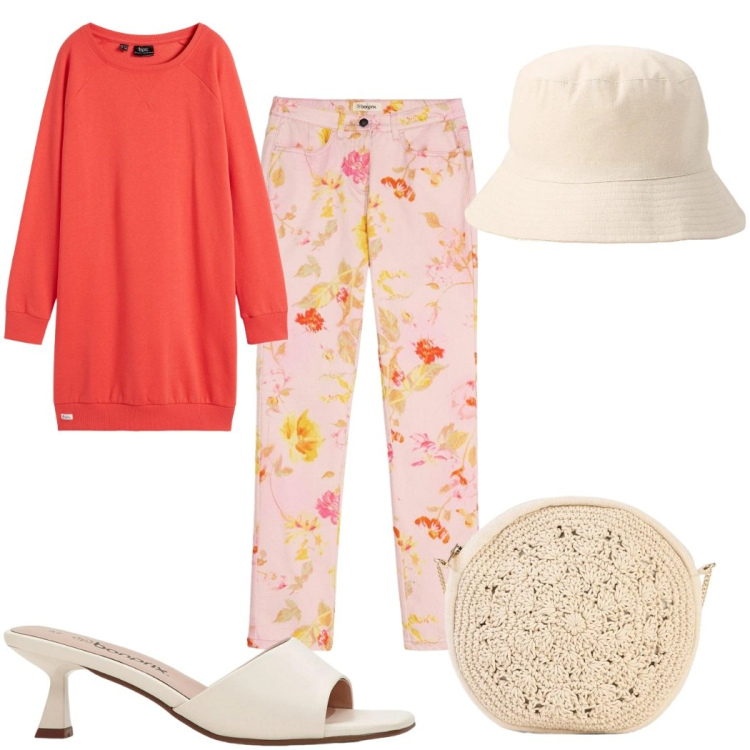 Outfit donna - bonprix - Cool Spring. Stile Romantica per Tutti i giorni. Abbinamento con vestiti, pantaloni, ciabatte, borse a tracolla, cappelli.