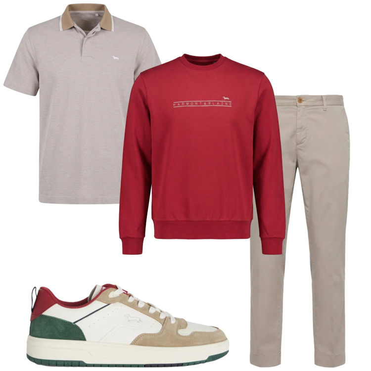 Outfit uomo - Harmont&blaine. Stile Casual per Ufficio. Abbinamento con sneakers, felpe, pantaloni chino, polo.