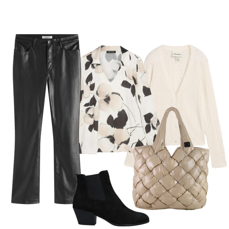 Outfit donna - I morbidi pantaloni in similpelle. Stile Minimal per Tutti i giorni. Abbinamento con stivaletti chelsea, pantaloni, cardigans, bluse, borse tote.