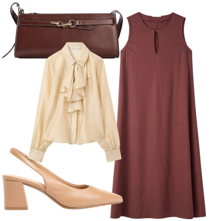 Outfit donna - Total look #2381901. Stile Bon Ton per Ufficio. Abbinamento con décolleté, borse a tracolla, camicie, vestiti lunghi.