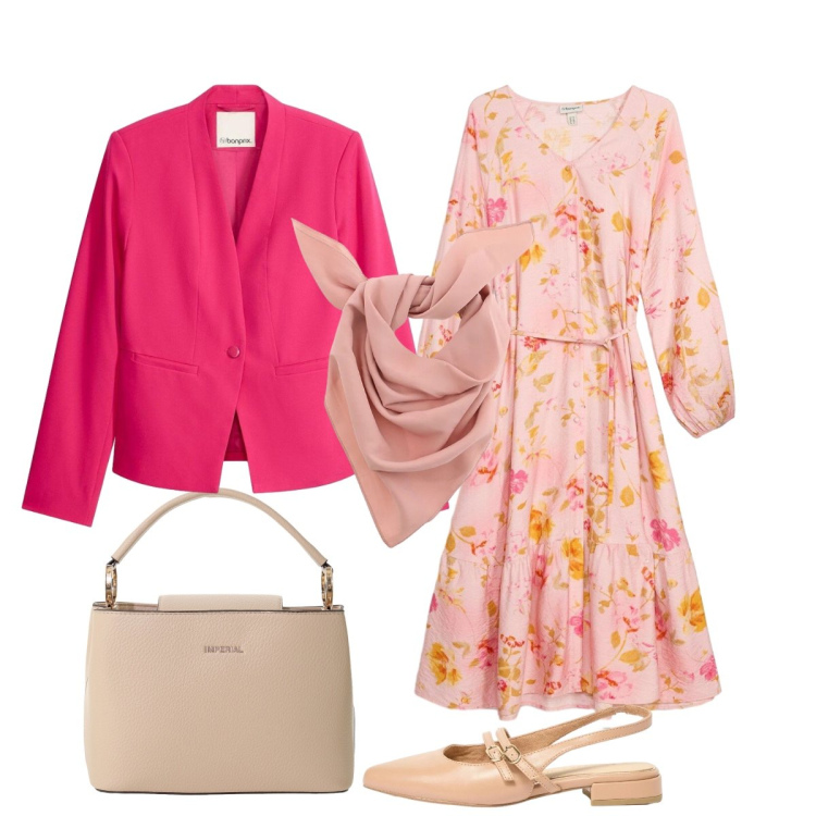 Outfit donna - L’abito svolazzante. Stile Chic per Tutti i giorni. Abbinamento con vestiti midi/longuette, blazer, ballerine, borse a secchiello, foulard.