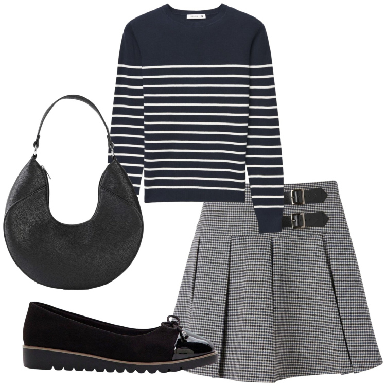Outfit donna - Total look #2381914. Stile Bon Ton per Ufficio. Abbinamento con ballerine, borse a mano, maglieria, minigonne.