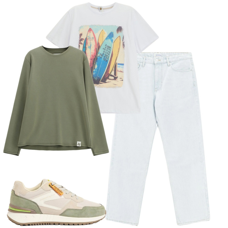 Outfit uomo - Total look #2381973. Stile Casual per Tutti i giorni. Abbinamento con sneakers, t-shirt, jeans, felpe.