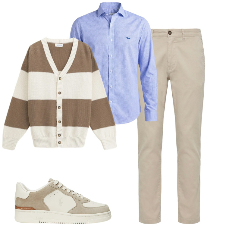 Outfit uomo - City. Stile Urban per Tutti i giorni. Abbinamento con cardigans, camicie, pantaloni, sneakers.