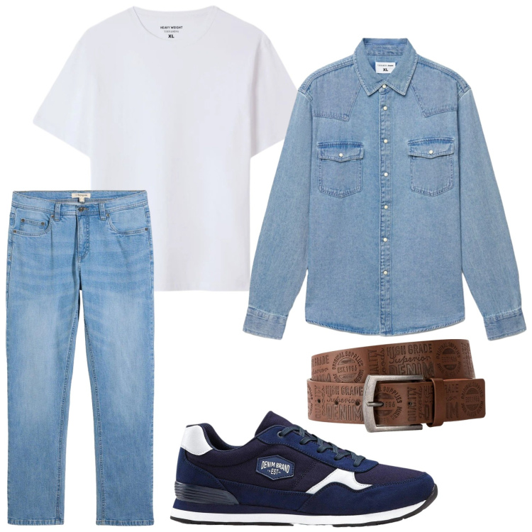 Outfit uomo - I love jeans. Stile Casual per Tutti i giorni. Abbinamento con sneakers, cinture, jeans dritti, camicie, t-shirt.