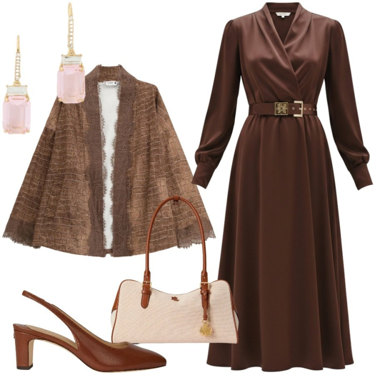 Outfit donna - Total look #2382049. Stile Chic per Cerimonia. Abbinamento con cappotti, vestiti midi/longuette, décolleté, borse a mano, orecchini.