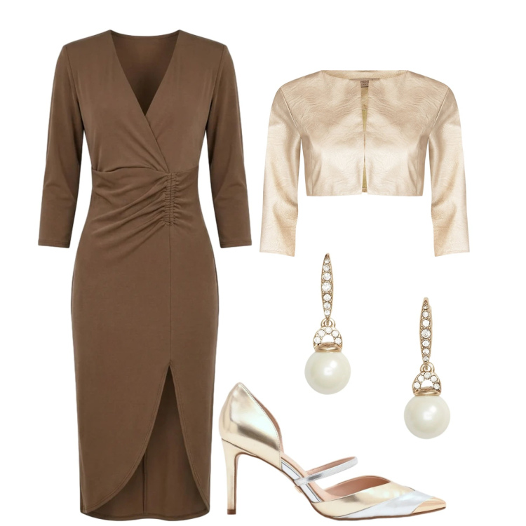 Outfit donna - Total look #2382053. Stile Chic per Cerimonia. Abbinamento con vestiti asimmetrici, bolero, décolleté, orecchini.