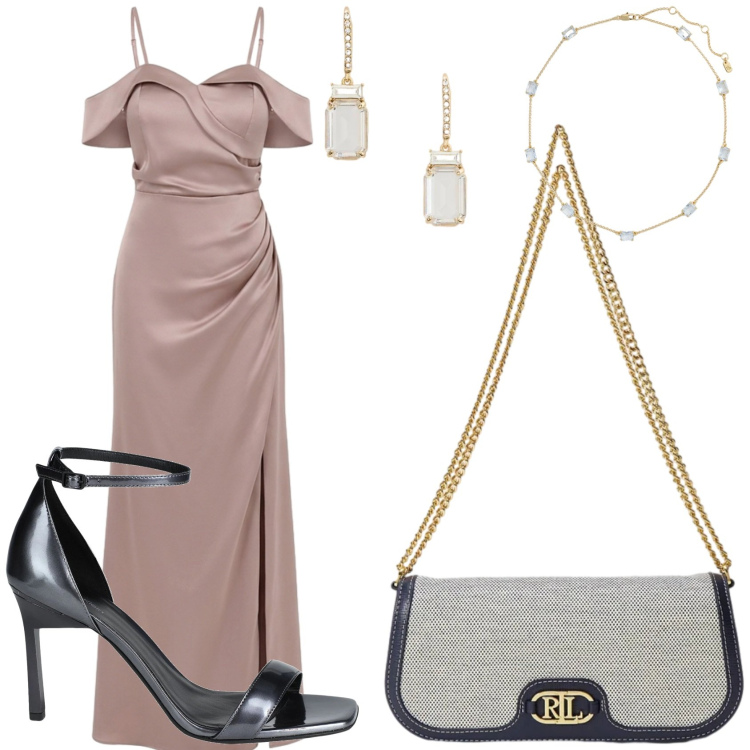 Outfit donna - Cerimonia estiva. Stile Chic per Cerimonia. Abbinamento con sandali in pelle, vestiti lunghi, borse a spalla, orecchini, collane.