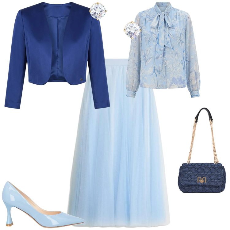 Outfit donna - Bon ton cerimonia evento serata. Stile Bon Ton per Cerimonia. Abbinamento con décolleté, gonne lunghe, bluse, borse a spalla, bolero, orecchini.