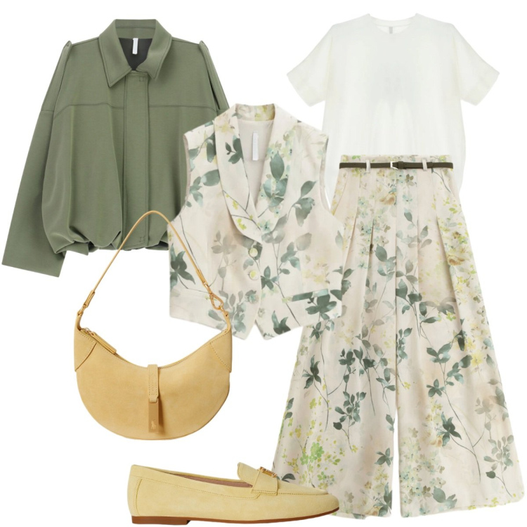 Outfit donna - Total look Imperial. Stile Casual chic per Ufficio. Abbinamento con pantaloni a palazzo, cappotti, gilet, t-shirt, borse a spalla, mocassini.