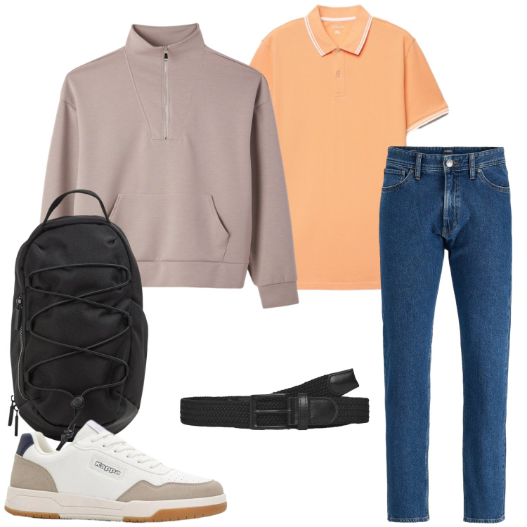 Outfit uomo - Lo Sporty Casual Refresh. Stile Casual per Tutti i giorni. Abbinamento con sneakers, jeans, cinture, felpe, polo, borse sportive.