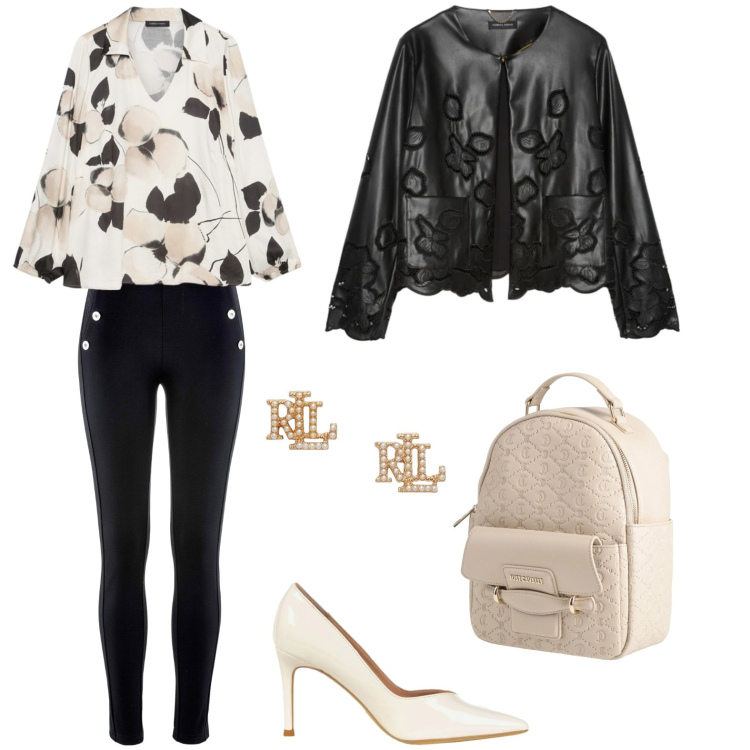 Outfit donna - Total look #2382111. Stile Glamour per Ufficio. Abbinamento con zaini, leggings, blazer, bluse, décolleté, orecchini.