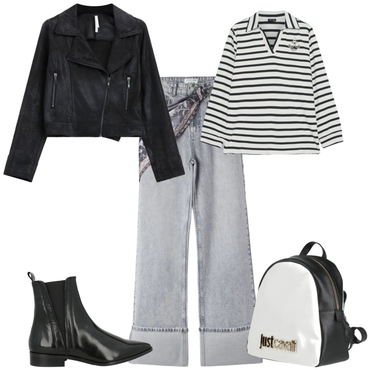 Outfit donna - Rock serata evento. Stile Rock per Serata fuori. Abbinamento con zaini, stivaletti chelsea, jeans, polo, giacche.