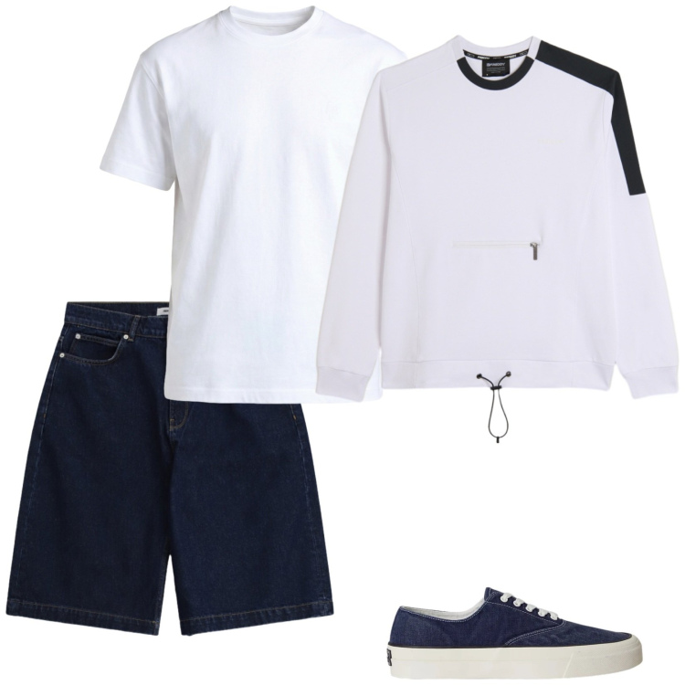 Outfit uomo - Total look #2382125. Stile Casual per Tutti i giorni. Abbinamento con t-shirt, bermuda, felpe, sneakers.