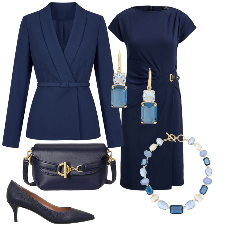 Outfit donna - Total look #2382126. Stile Chic per Cerimonia. Abbinamento con décolleté, blazer, vestiti, orecchini, borse a tracolla, collane.
