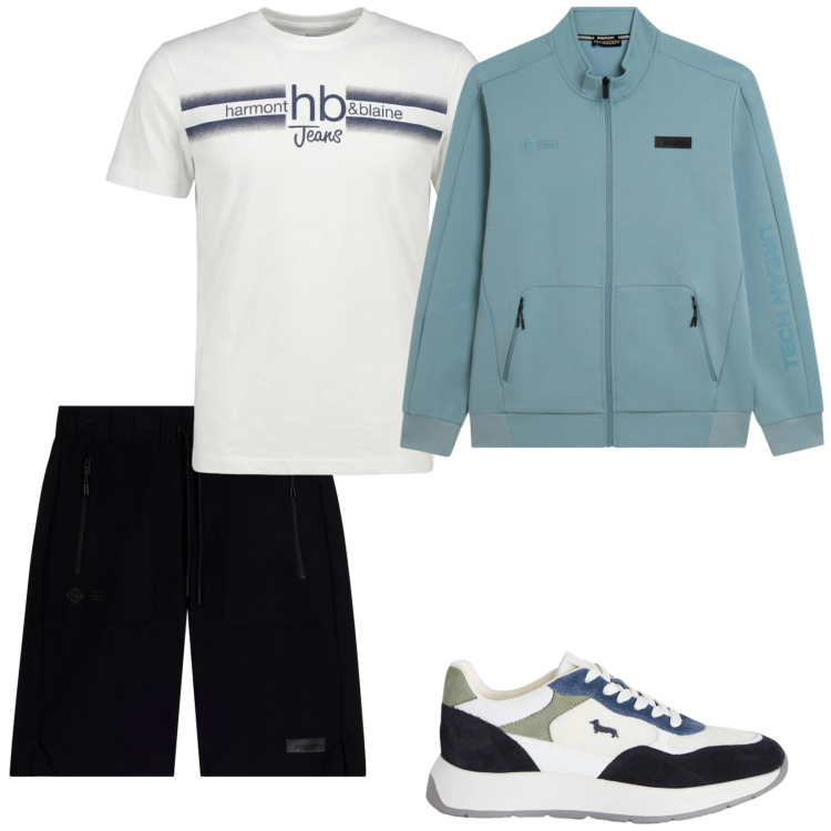 Outfit uomo - Total look #2382130. Stile Casual per Tutti i giorni. Abbinamento con sneakers, t-shirt, felpe, bermuda.