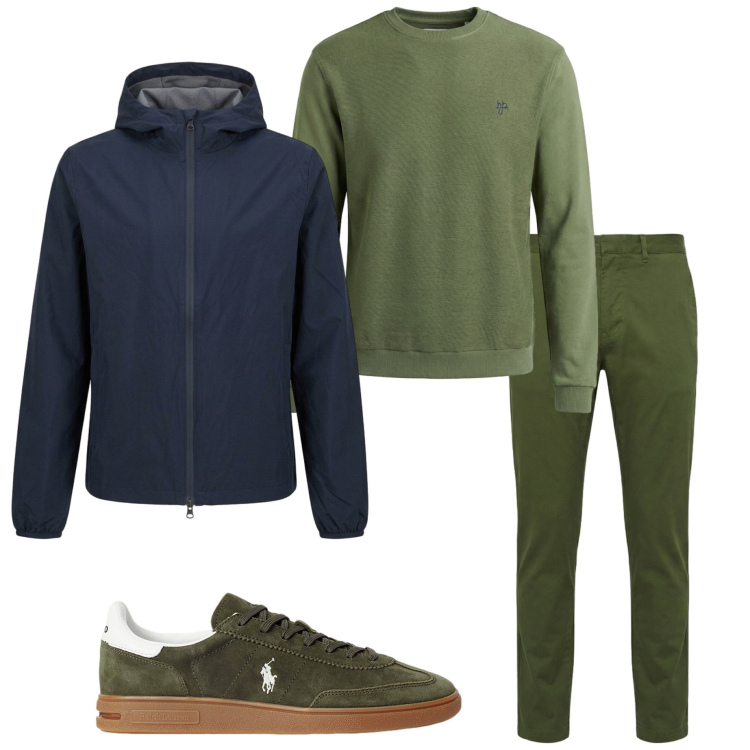 Outfit uomo - Pioggia di aprile. Stile Urban per Tutti i giorni. Abbinamento con pantaloni, felpe, sneakers, giacche.
