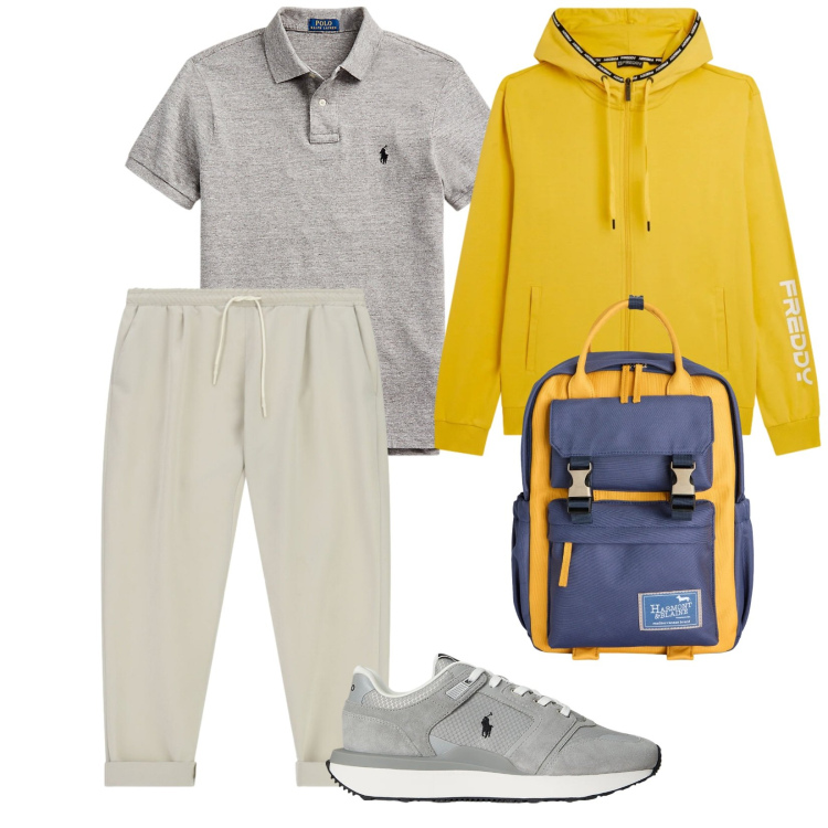 Outfit uomo - La felpa gialla. per Sport. Abbinamento con borse sportive, pantaloni sportivi, felpe con cappuccio, polo, sneakers.