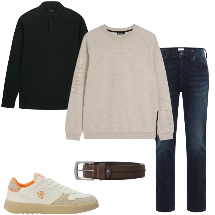 Outfit uomo - Look quotidiano. Stile Casual per Tutti i giorni. Abbinamento con jeans slim fit, sneakers, cinture, felpe, polo.