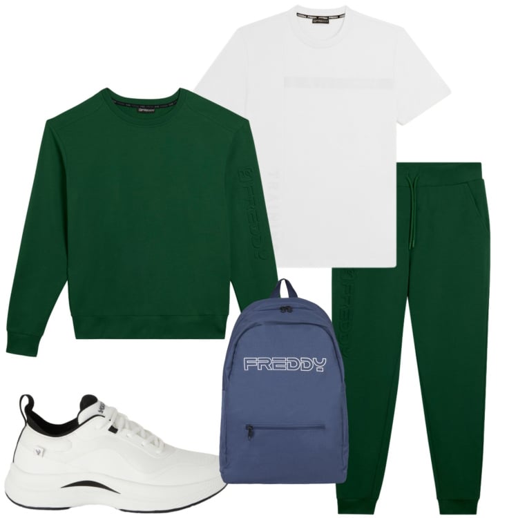 Outfit uomo - Allenamento settimanale. Stile Casual per Sport. Abbinamento con pantaloni, felpe, sneakers, t-shirt, borse sportive.