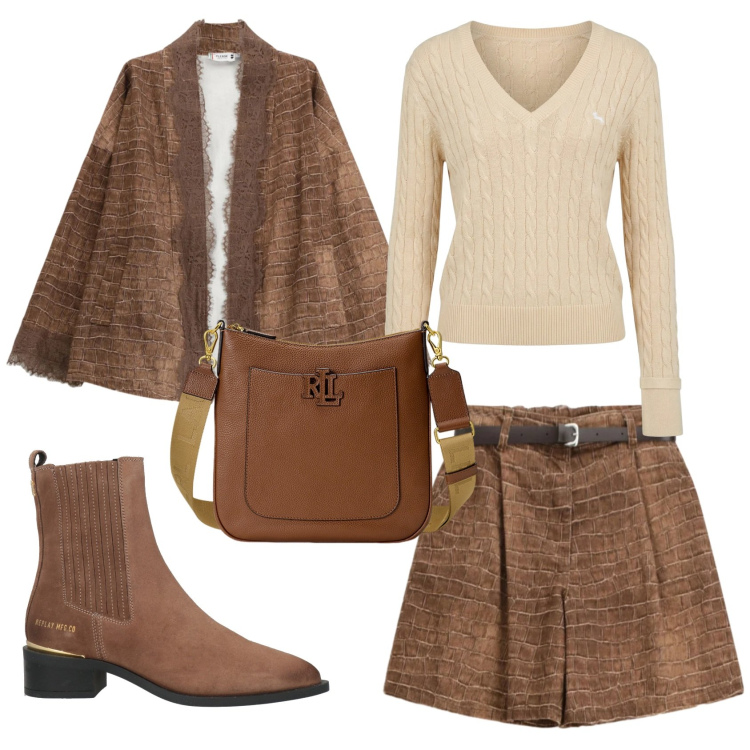 Outfit donna - Total look #2382158. Stile Basic per Ufficio. Abbinamento con stivaletti chelsea, bermuda, cappotti, pullovers, borse a tracolla.