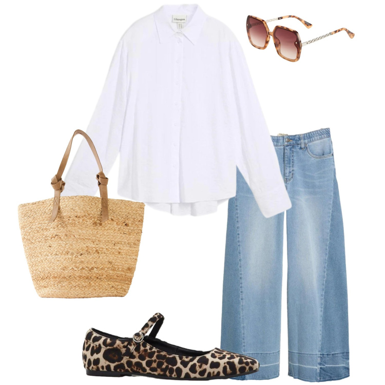 Outfit donna - Cool spring Bonprix. Stile Basic per Tutti i giorni. Abbinamento con ballerine, camicie, occhiali da sole, jeans, shopping bag.