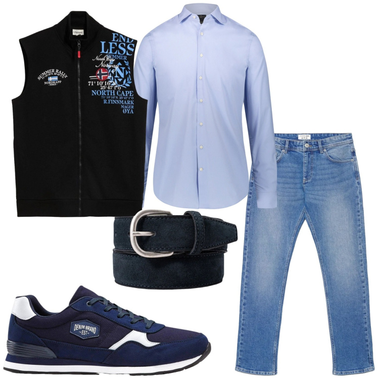 Outfit uomo - Total look #2382161. Stile Casual per Tutti i giorni. Abbinamento con sneakers, gilet, jeans, camicie, cinture.