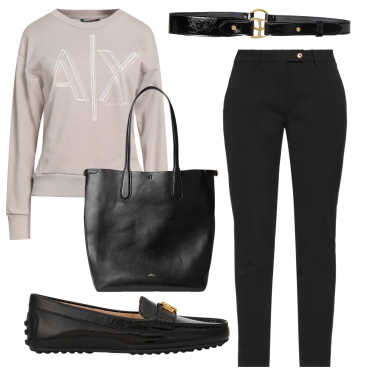 Outfit donna - Total look #2382162. Stile Casual per Tutti i giorni. Abbinamento con pantaloni, felpe, borse tote, mocassini, cinture.