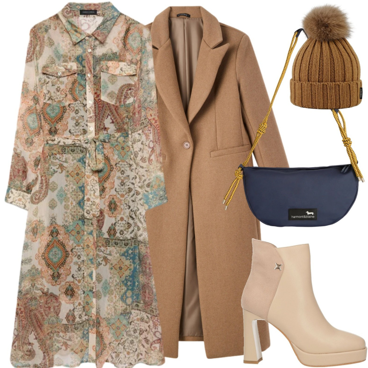 Outfit donna - Total look #2382167. Stile Romantica per Tutti i giorni. Abbinamento con stivaletti, cappotti, vestiti chemisier, borse a tracolla, berretti.