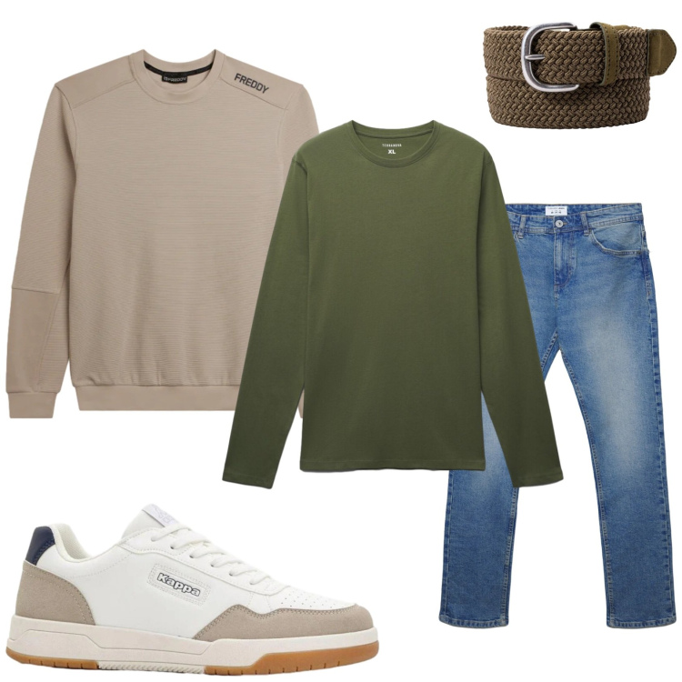 Outfit uomo - La mia giornata. Stile Casual per Tutti i giorni. Abbinamento con sneakers, t-shirt, jeans dritti, felpe, cinture.
