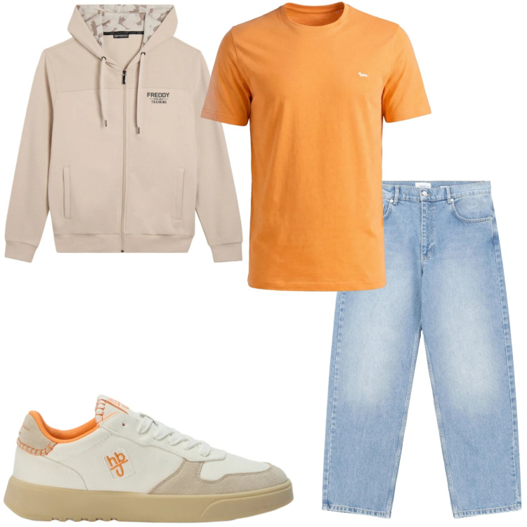 Outfit uomo - La mia giornata. Stile Casual per Tutti i giorni. Abbinamento con jeans, sneakers, t-shirt, felpe con cappuccio.