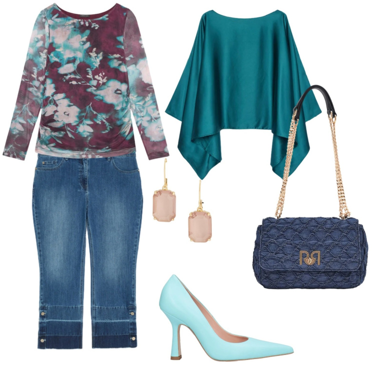 Outfit donna - Total look #2382179. Stile Casual per Tutti i giorni. Abbinamento con décolleté, cappe, jeans, borse a spalla, t-shirt, orecchini.