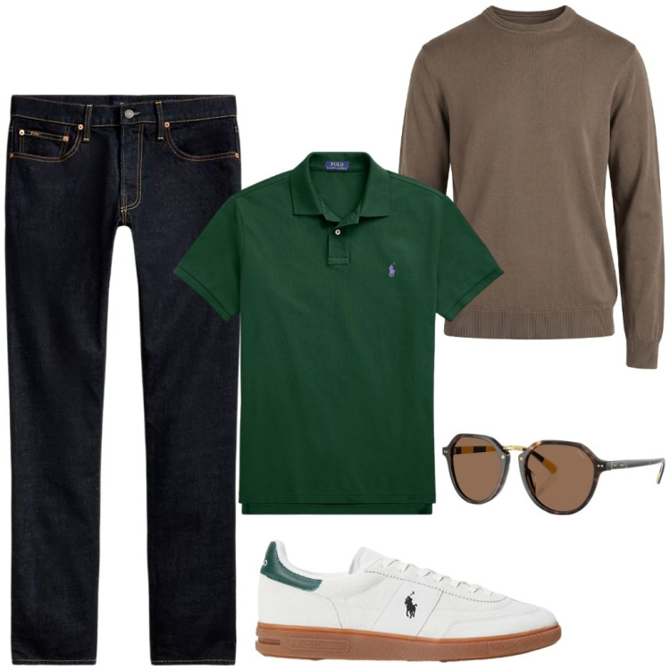 Outfit uomo - # occhiali.da.sole. Stile Trendy per Tutti i giorni. Abbinamento con maglieria, jeans, polo, occhiali da sole, sneakers.