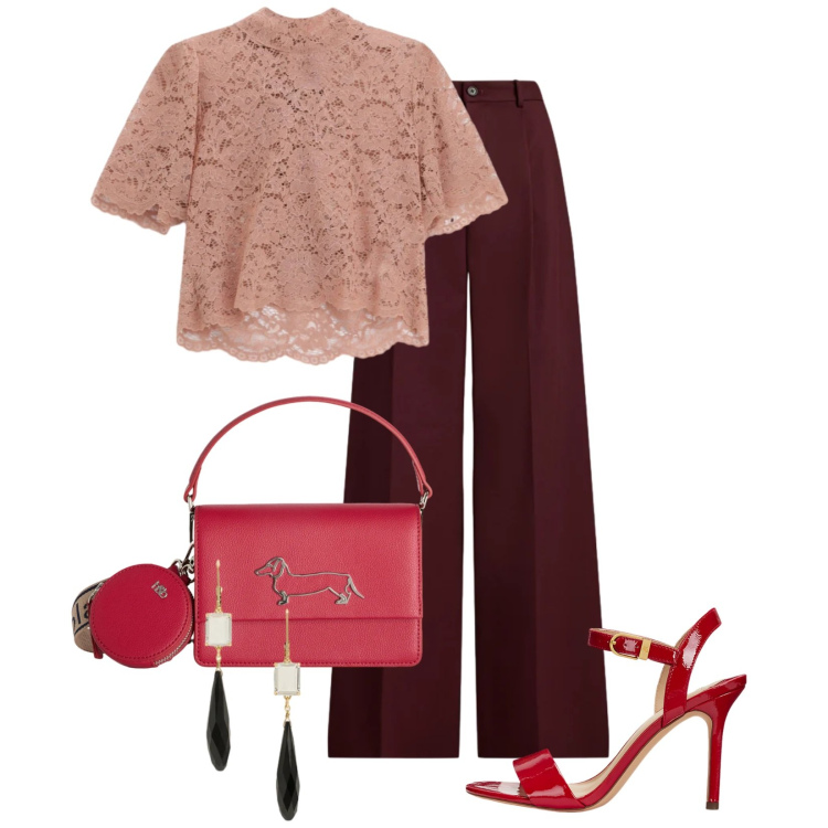 Outfit donna - Total look #2382203. Stile Chic per Cerimonia. Abbinamento con top, borse a tracolla, pantaloni, sandali col tacco, orecchini.