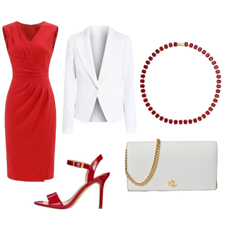Outfit donna - Total look #2382207. Stile Chic per Serata fuori. Abbinamento con vestiti asimmetrici, blazer, collane, sandali col tacco, borse a tracolla.