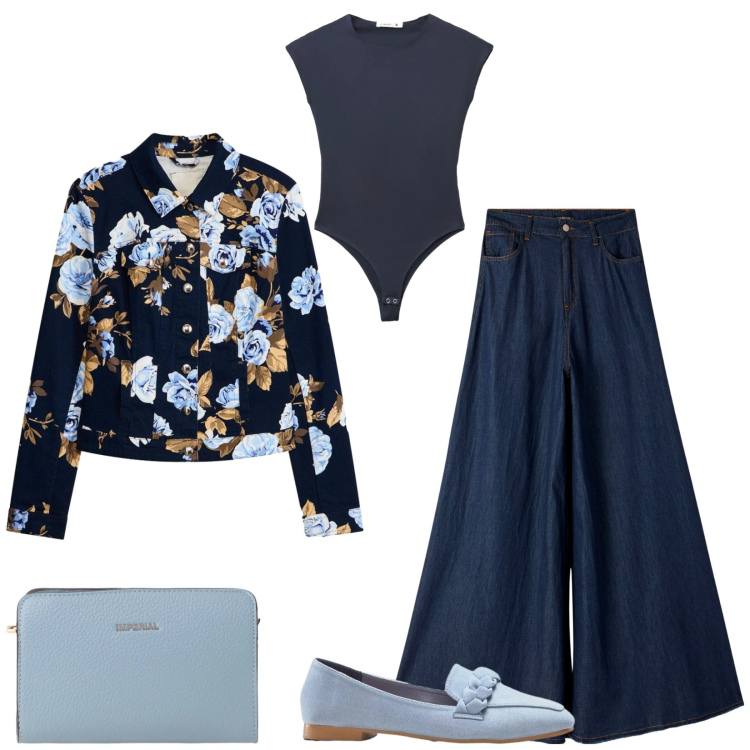 Outfit donna - Total look #2382214. Stile Casual chic per Tutti i giorni. Abbinamento con mocassini, blazer, jeans, top, borse a tracolla.